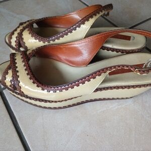 Elegant Cream and Brown Women's Slingback Wedges
